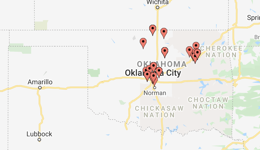Map of 6A wrestlers ranked in Oklahoa