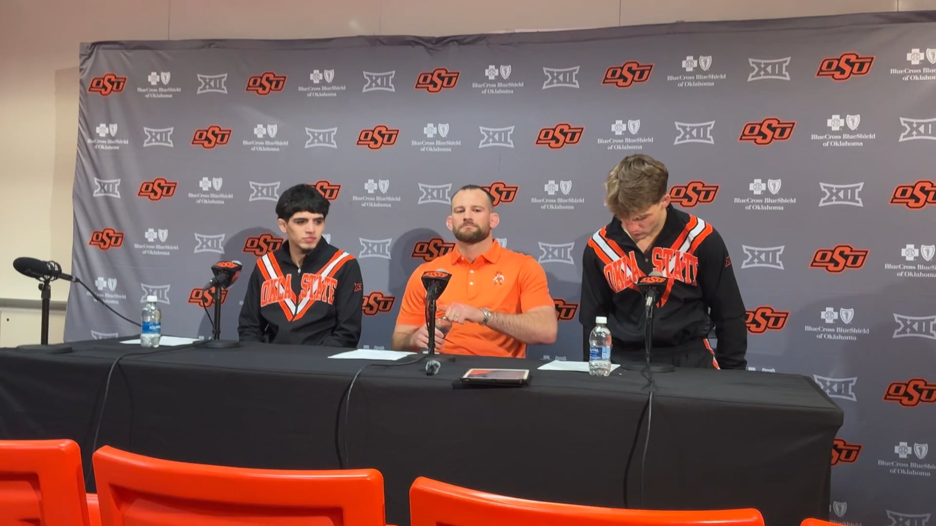 David Taylor, Sergio Vega, Casey Swiderski after Oklahoma State-ISU Dual