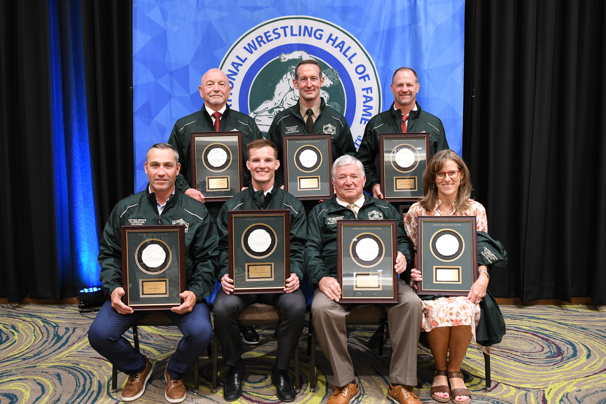(1st row l to r) Josh Briscoe, Billy Simpson, Don Langham, Shana Glasgow (wife of the late Todd Glasgow). 2nd row l to r: Mark Hudson, Lt. Col. Tanner Garrett, Matt Surber.